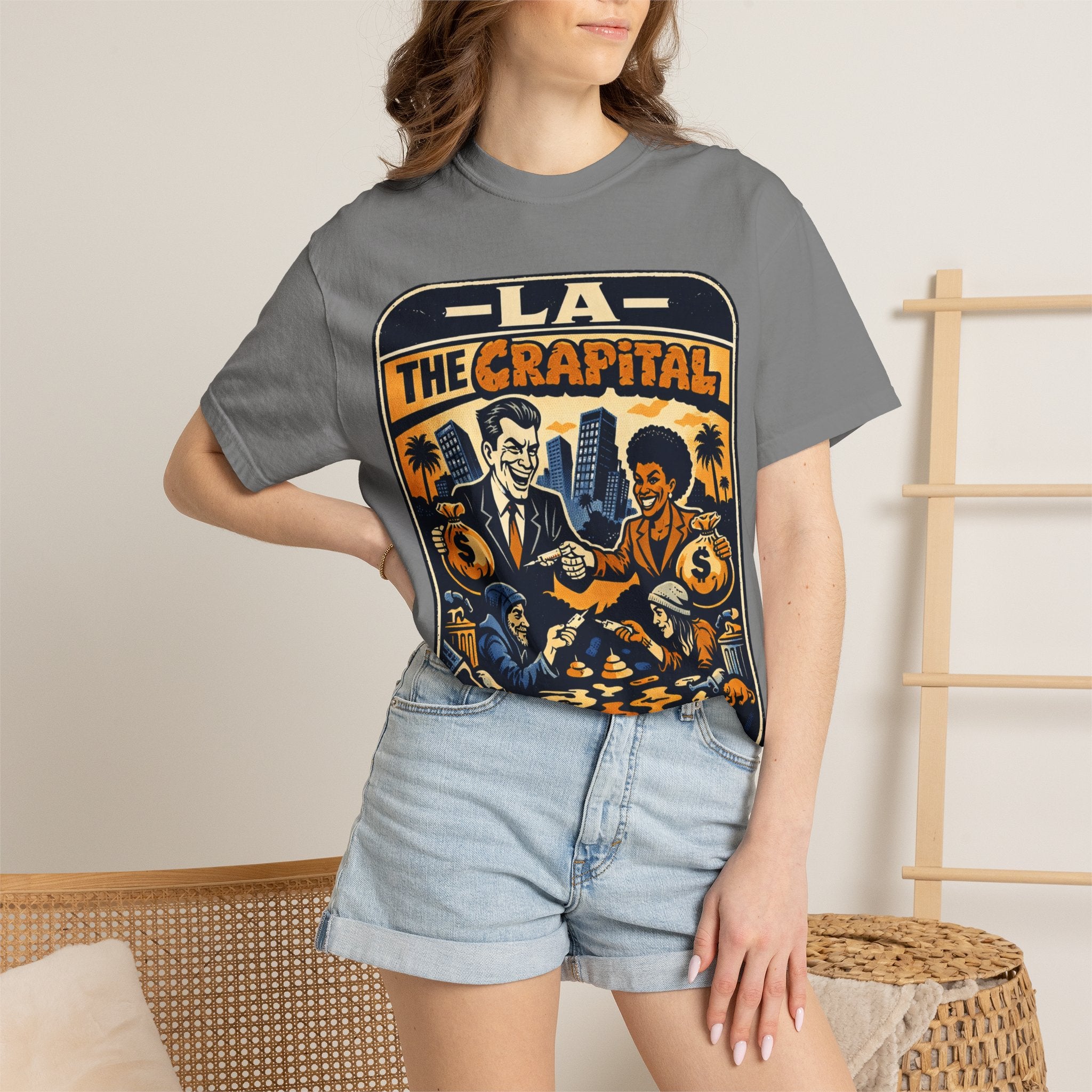 "Falconee | LA The Crapital of Corruption" Heavyweight Political Satire T-Shirt"-Comfort Colors 1717