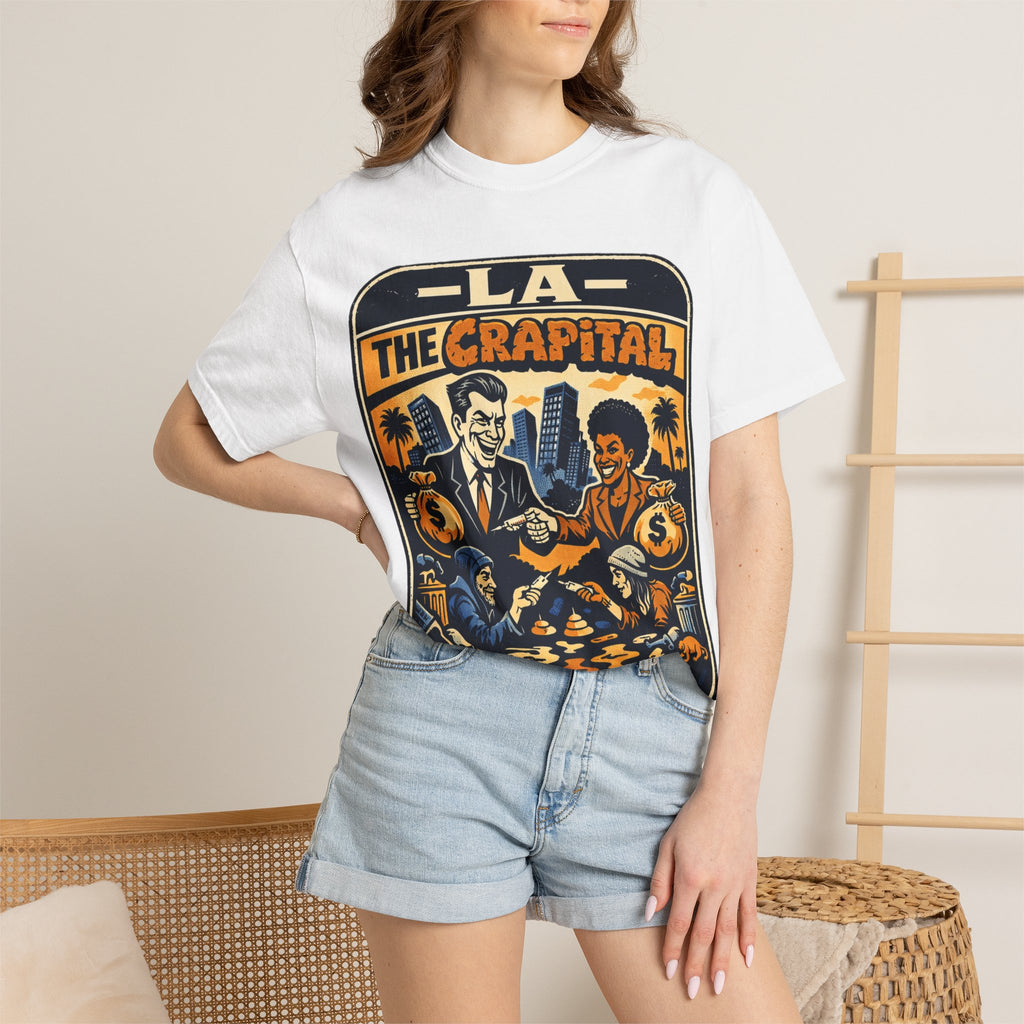"Falconee | LA The Crapital of Corruption" Heavyweight Political Satire T-Shirt"-Comfort Colors 1717